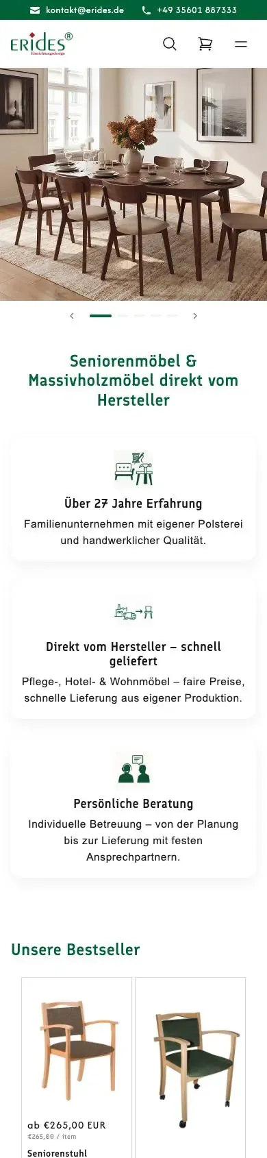 Erides Shopify-Shop auf dem Smartphone