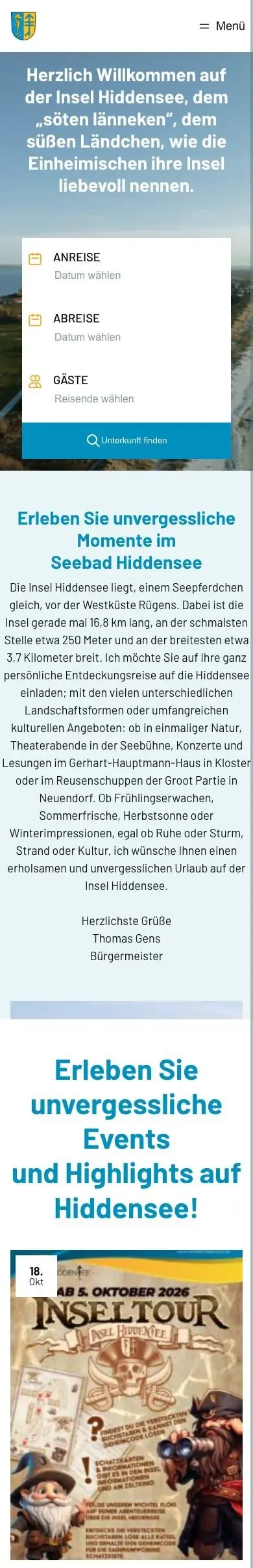 Website Seebad Hiddensee auf dem Smartphone